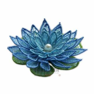 Vyšívaný květ leknín modrá 11cm